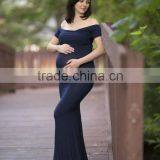Women Short Sleeve Maternity Dress For Photo Shoot Women Pregnancy Clothing Long Maxi Gown Navy Blue Dress thumbnail-1
