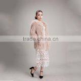 Myfur 2016 European Style Winter Beige Raccoon Fur Collar Woolen Raccoon Fur Extra Long Coat thumbnail-2