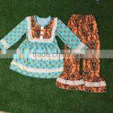 2016 Back to School Girl Boutique Clothing Set Red Apple and Green Stripes Girls Cotton Frock Designs With Pink Capris Outfit thumbnail-4