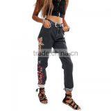 High Waist Jeans Embroidered Floral Sex Trousers Women Formal Shirt Trousers for Girls thumbnail-2