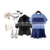 Cotton Plus Size One-piece Dress Loose Patchwork Striped Blue Top Selling Products 2017 thumbnail-3