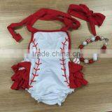 Cotton Baby Bubble Halter Romper Summer Girl Boutique Rompers Baby Jumpsuits Kids Baseball Baby Romper Set Infant Girl Clothes thumbnail-1