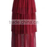 2016 Guangzhou Shandao Supplier Latest Model Good Quality Women Summer Casual 3 Layers Pleated Red Long Chiffon Skirt thumbnail-4