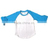 baby t-shirts blue color long sleeve with icing ruffle white toddler girls t-shirts baby raglan sleeve