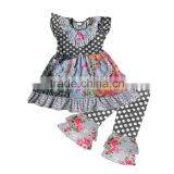 bulk wholesale kids clothing flutter sleeve top print ruffle polka-dot outfit kids clothes unique baby clothes summer