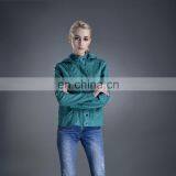 2017 Fashionable Ladies Leather Jacket With Cap PU Washed Women Bomber Jacket thumbnail-1