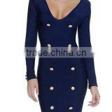 Summer Dress 2016 New Fashion Women Navy Long Sleeve V Neck Evening Bandage Dress Bandage Bodycon Women Wearing thumbnail-1
