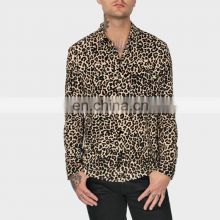 Hot sell 100% cotton  Sexy slim leopard print long sleeve shirt for men