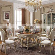 European Style Royal Golden Classic Round Marble Top Dining Table Set