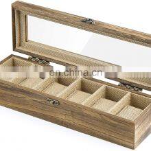 Watch Box Case Organizer Display for Men Women 6 Slots Wood Box With Glass Top thumbnail-1