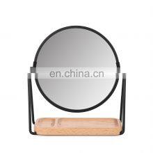 Bamboo Makeup Mirror Desktop Standing Cosmetic Double Side Mirror thumbnail-5