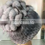 2015 Hot Sale Rex Rabbit With Fox Fur Hatpom Pom Headwear With Ball on Top thumbnail-2