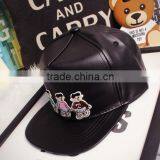 Cute Colorful Cartoon Animal Bear Pattern Leather Snapback Hats Custom thumbnail-3
