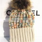 Fashion Korean Coloured Thread Knitting Faux Fur Pom Pom Beanie Hat thumbnail-5