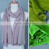 New Design Plain Blank Solid Color Cotton Ladies Fashion Scarves With Pendant thumbnail-1
