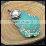 LFD-0035P ~ Wholesale Druzy Turquoise Slice Stone With Pearl Pave Rhinestone Charms Pendants For Necklace thumbnail-3