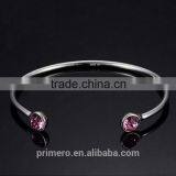 High Quality 925 Sterling Silver Round Crystal Cuff Bangle Bracelet thumbnail-2