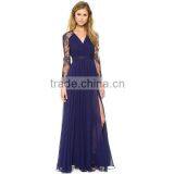 Women's Lovely Blue V-Neck Solid Chiffon thumbnail-1