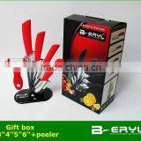 BERYL 6pcs Gift Set , 3"+4"+5"+6"+peeler+Knife Holder Ceramic Knife Sets 5 Colors Straight Handle,white Blade, CE FDA Certified thumbnail-1