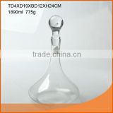 Clear handmade round single glass wine decanter with stopper