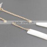 Gold Long Dangle Drop Chain With Rectangle Alloy Stone Earrings thumbnail-6