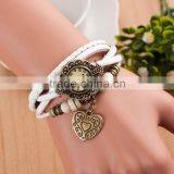 In Stock 8 Colors Fashion Women Handmade Women Watch Retro Leather Bracelet Heart Decoration Quartz WristWatches thumbnail-3