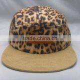 Leopard Crown Suede Brim Custom 5 Panel Camp Hat With Leather Patch thumbnail-1