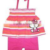 Kitty Printing Stripe Tank Top With Pants Clothes Set for Girls thumbnail-1