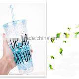 Double Wall Plastic Drinking Mug With Straw Summer Ice Cup thumbnail-5