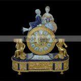 European Royal Noble Figurine Ceramic Table Clock, Gold Plated Cast Brass Mounted Table Clock thumbnail-3