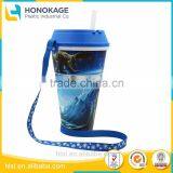 All in One Snacking And Drinking Movie Display Cup With Straw, IML Custom Logo Printed Drink Cup With Straw thumbnail-1