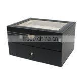 Store More Watch Box Large 20 Mens Black Leather Display Glass Top Jewelry Case Organizer thumbnail-2