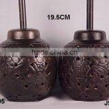 Patina Finished Brass Lamp With Cut Work Available With Electric Wiring thumbnail-1