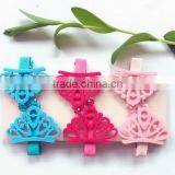 China Three Types Cute Princess Crown Pattern no Slip Pink Blue Yellow Polyester Hairpin Felt Hair Clip With Rhinestone thumbnail-1