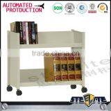 Cold Rolled Steel Plate Library Furniture 3 Tier Book Trolley Mobile Double Sided Books Cart thumbnail-6