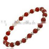 Wholesale 7" Strech Style 7mm Cheap Custom Round Red Coral Bracelet With 3mm Silver Tone Spacers thumbnail-1