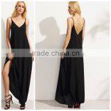 Woman Black Summer Sleeveless Spaghetti Strap Maxi Beach Shift Dress thumbnail-1