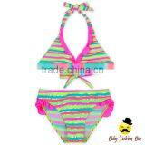 Hot Sale Beautiful Printed Colorful Striped Separable Type Nylon Teen Girl Bikini Swimwear Under Panties thumbnail-2