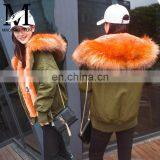 2016 Women Hooded Winter Military Raccoon Fur Hooded Bomber Jacket With Fur Lining thumbnail-4