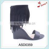 Fashionable Party Wear Wedge Woman Tassel Sandals Cheap With Back Zipper thumbnail-1
