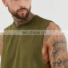 2021 High Quality Cut Off Shirt Curved Hem Tank Top Men Olive 95% Cotton 5% Elastane Deep Cut Muscle Tee thumbnail-3