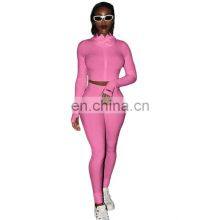 Manufacturer Wholesale Women's Spring and Summer New Cardigan Jacket + Folded Pants Sexy Slim 2-piece Suit thumbnail-1