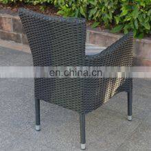 Stock Indoor & Outdoor Black Rattan Wicker Aluminum Dining Chair Patio Chair Armchair With Cushion thumbnail-5