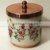 CERAMIC CANDLE CONTAINER WITH LID , CANDLE T-LIGHT COPPER CONTAINER thumbnail-1
