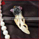 Boho CZ Micro Pave Sea Shell Pendant Jewelry With Rose Tourmaline Beads thumbnail-4
