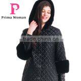 Winter Women Medium Length Embroidered Coat With Detachable Beaver Rabbit Skin Hat Overcoat thumbnail-4