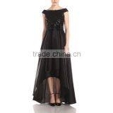 French Fine China En. Big Size Women Dress High Front Low Back Sequins Black High Fashion Bow Evening Dresses thumbnail-2