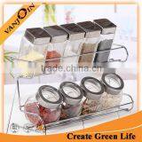 9 Clear Glass Spice Bottles Set With Lids and Metal Shelf thumbnail-1