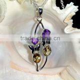 Designer Amethyst Citrine Facet Pendant , Fashion Jewelry Pendant, 925 Sterling Silver Gemstone Pendant