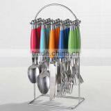 24PCS Coloful Stainless Steel Disposable Plastic Cutlery Set With Metal Hanging